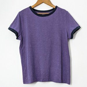organic cotton ringer tee, purple & navy, LIKE NEW